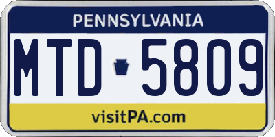 PA license plate MTD5809