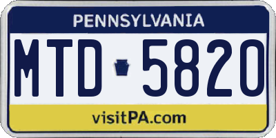 PA license plate MTD5820
