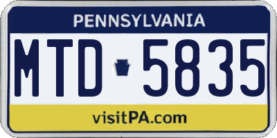 PA license plate MTD5835