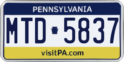 PA license plate MTD5837