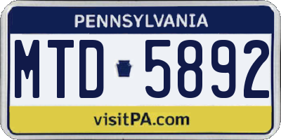 PA license plate MTD5892
