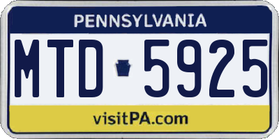 PA license plate MTD5925
