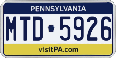 PA license plate MTD5926