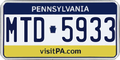 PA license plate MTD5933
