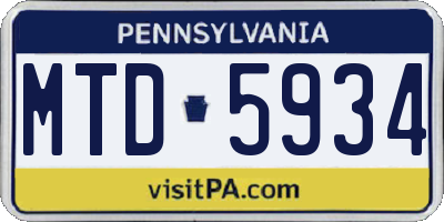 PA license plate MTD5934
