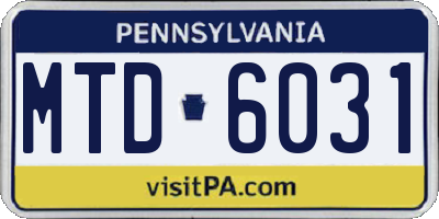 PA license plate MTD6031