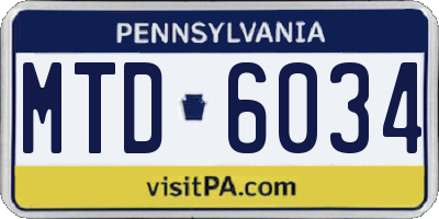 PA license plate MTD6034