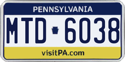 PA license plate MTD6038