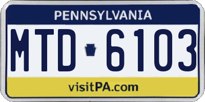 PA license plate MTD6103