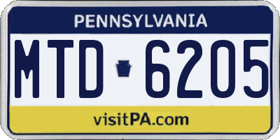 PA license plate MTD6205