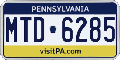 PA license plate MTD6285