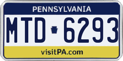 PA license plate MTD6293