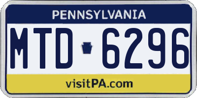 PA license plate MTD6296
