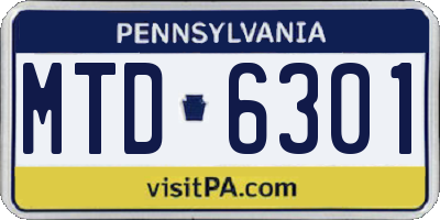 PA license plate MTD6301