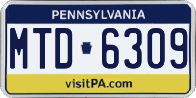 PA license plate MTD6309