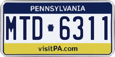 PA license plate MTD6311