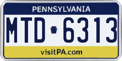 PA license plate MTD6313