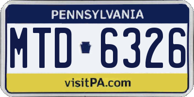 PA license plate MTD6326