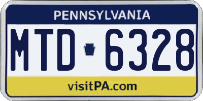 PA license plate MTD6328