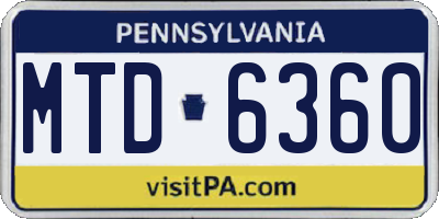PA license plate MTD6360