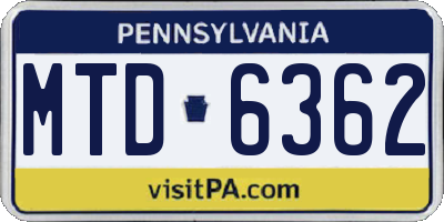 PA license plate MTD6362