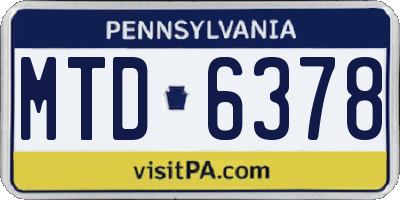 PA license plate MTD6378