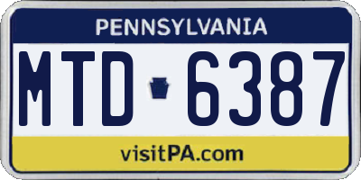 PA license plate MTD6387