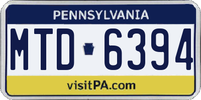PA license plate MTD6394