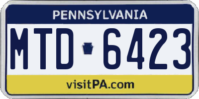 PA license plate MTD6423