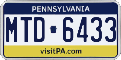PA license plate MTD6433