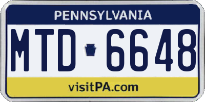 PA license plate MTD6648