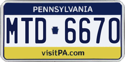 PA license plate MTD6670