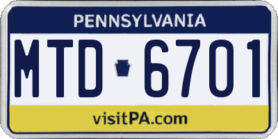 PA license plate MTD6701