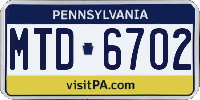 PA license plate MTD6702