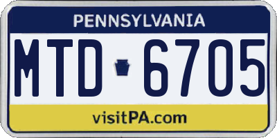 PA license plate MTD6705