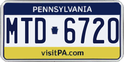 PA license plate MTD6720