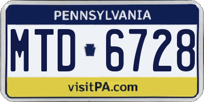 PA license plate MTD6728