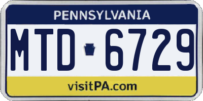 PA license plate MTD6729
