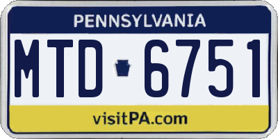 PA license plate MTD6751