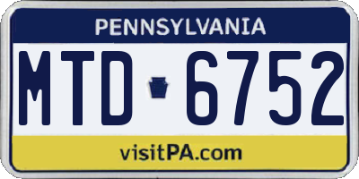 PA license plate MTD6752