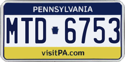 PA license plate MTD6753