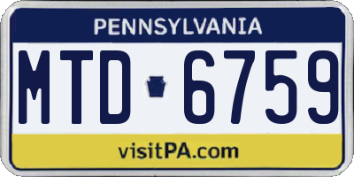 PA license plate MTD6759