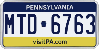 PA license plate MTD6763