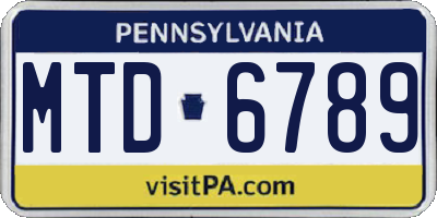 PA license plate MTD6789