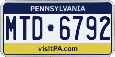 PA license plate MTD6792