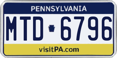 PA license plate MTD6796