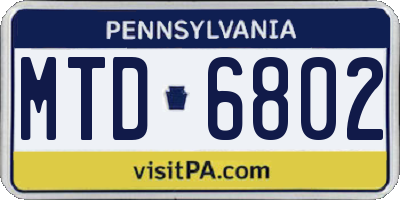 PA license plate MTD6802