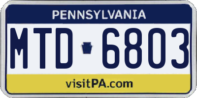 PA license plate MTD6803