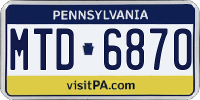 PA license plate MTD6870