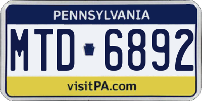 PA license plate MTD6892
